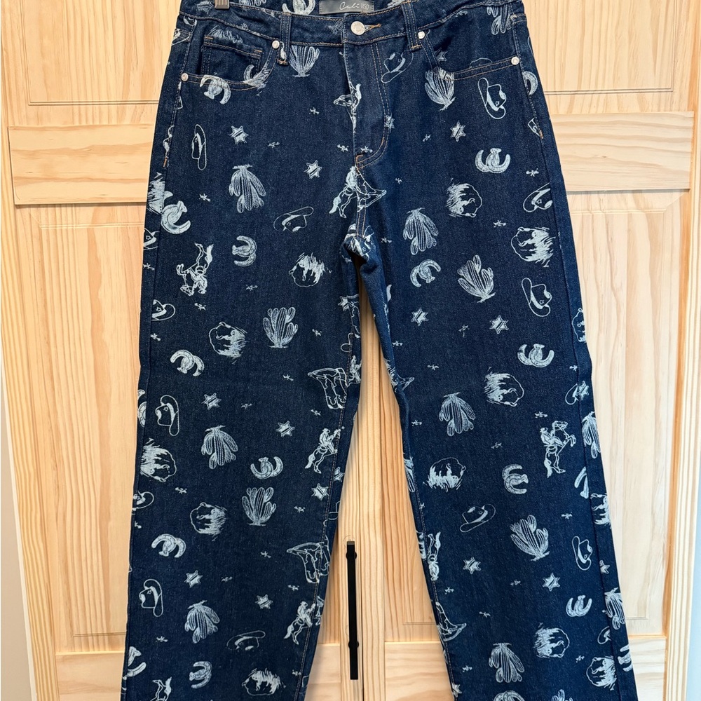 Women's Blue Patterned Flare Jeans